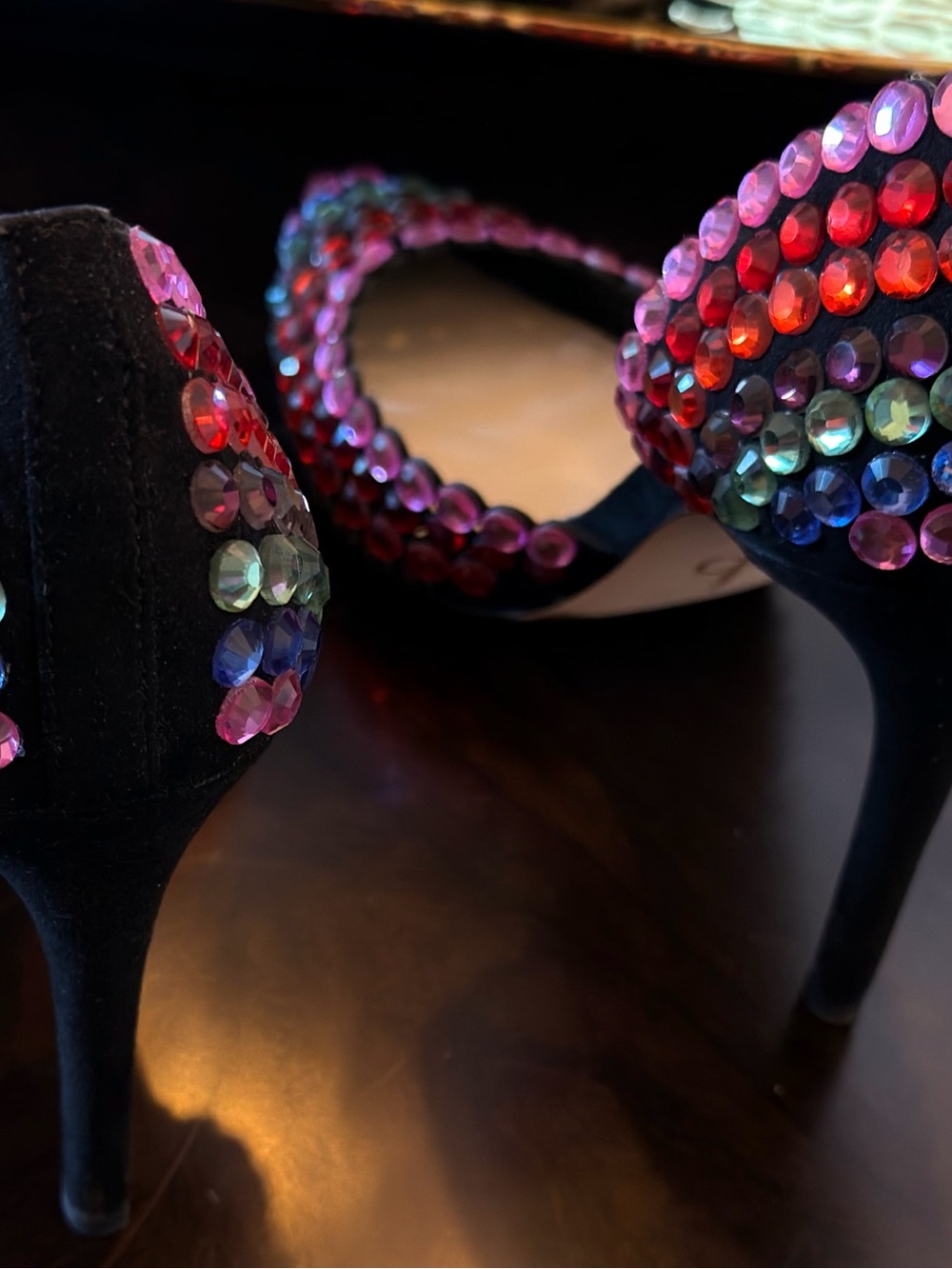 Jessica Simpson Multicolor Crystal Pointed Toe Heels - Pink & Rainbow - Picture 3 of 8
